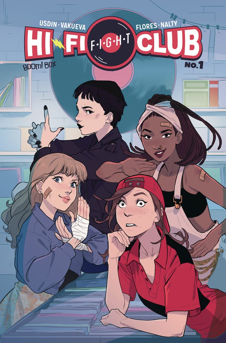 Cover to 'Hi-Fi Fight Club' #1. Art by Nina Vakueva, Irene Flores, and Rebecca Nalty/BOOM! Studios