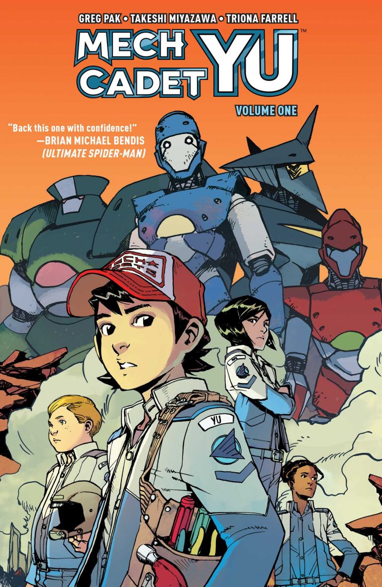 Cover to 'Mech Cadet Yu Volume 1'. Art by Takeshi Miyazawa, Triona Farrell, and Michelle Ankley/BOOM! Studios
