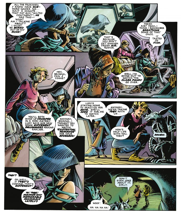 Interior page from 'The Ballad of Halo Jones Vol. 1'. Art by Ian Gibson, Barbara Nosenzo, and Steve Potter/Rebellion/2000 AD